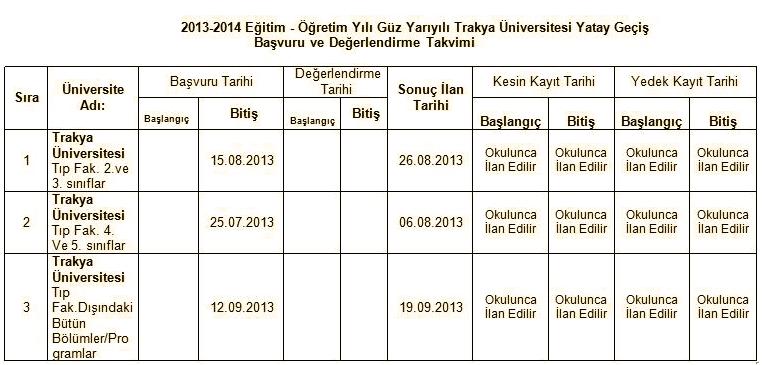 kurumlar arasi yatay gecis ogrenci isleri daire baskanligi t c trakya universitesi